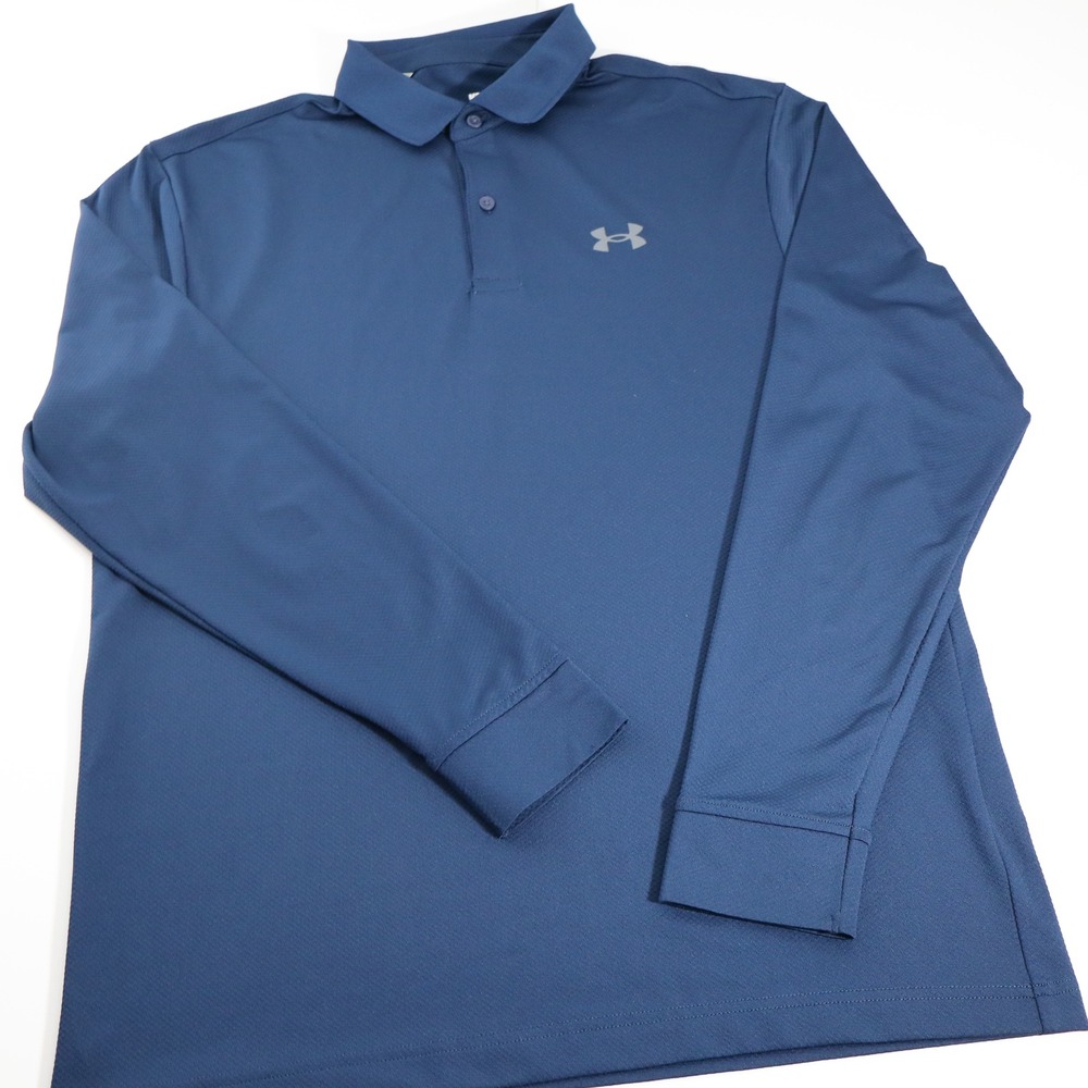 Under Armour Mens Performance Polo Long Sleeve Blue Loose Fit Medium M